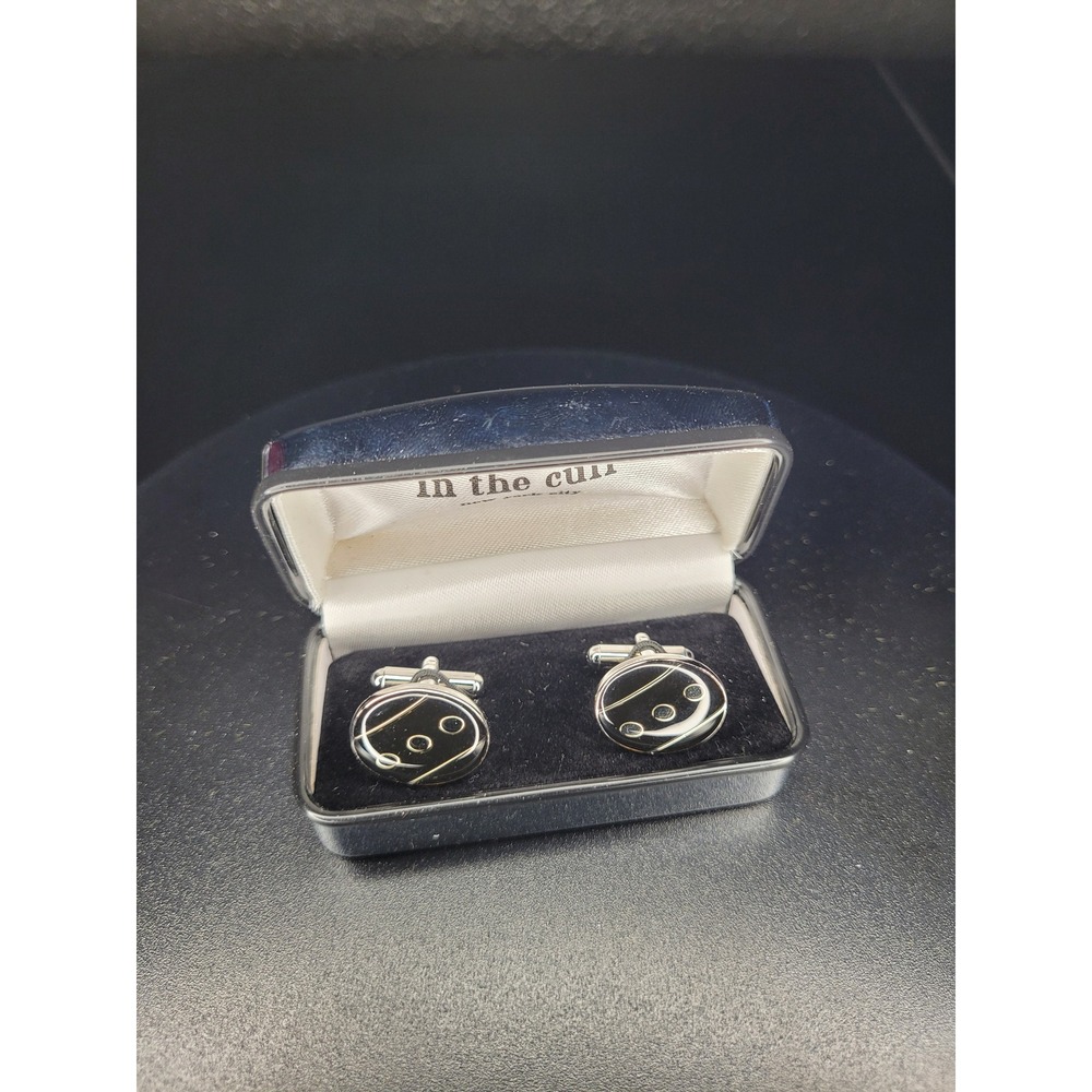 In The Cuff New York City Cufflinks Black Silver Tone Abstract Oval Excellent